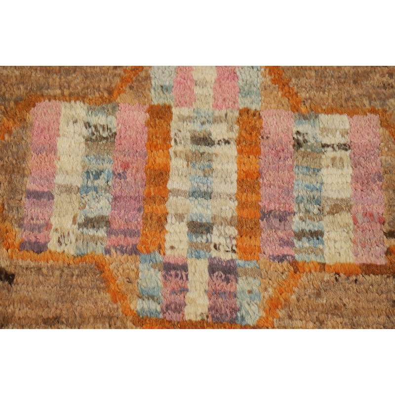 Moroccan Oriental Area Rug Hand-Knotted Brown Modern Wool Carpet - 7'0" x 9'6"
