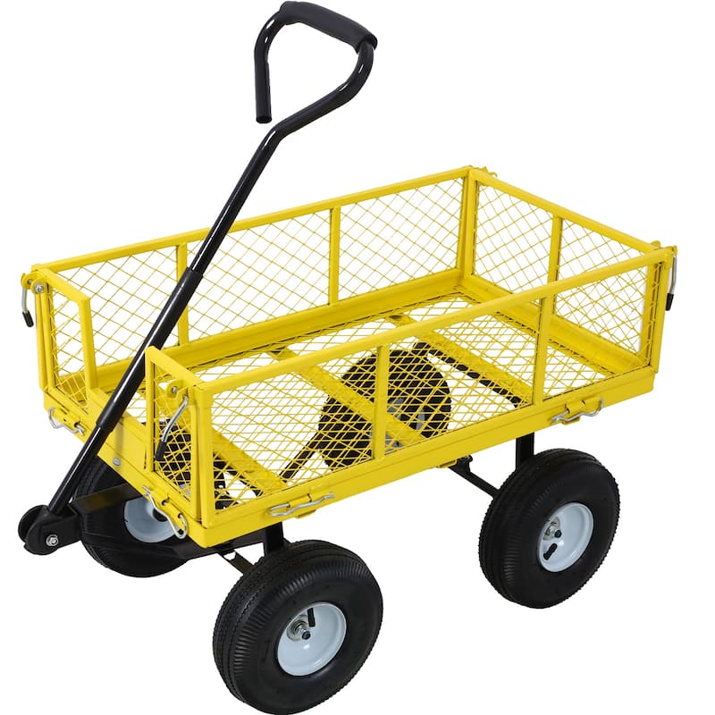 Steel Garden Cart Tools Cart with Removable Sides, 550 lb Capacity - 34" W x 18" D x 22" H - Yellow