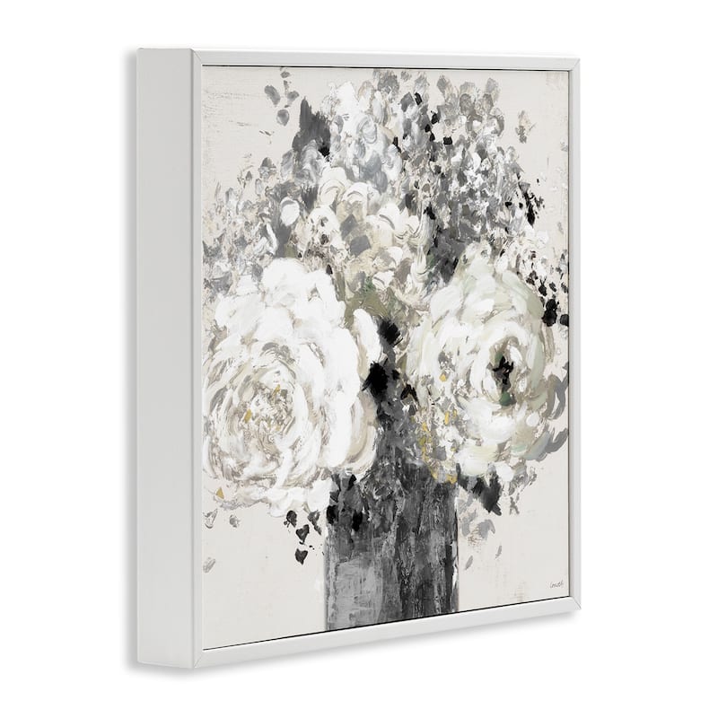 Stupell Bold Abstract Floral Arrangement Black Cream Expressive Flowers Framed Wall Art