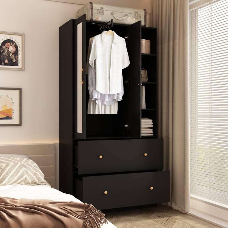 Wardrobe Closet Armoire Mirror Scalable Hanging Rod Storage Dresser