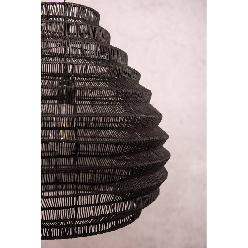 Modern Rattan Wicker Large Black Boho Pendant Light - 19" Wide