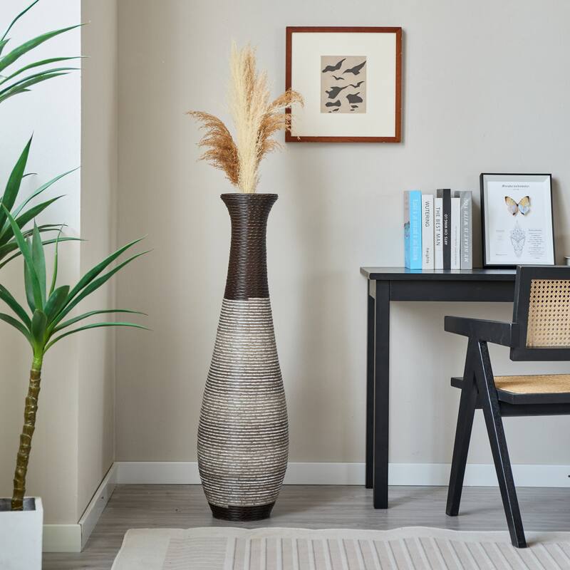 39" Tall Standing Designer Floor Vase - Durable Artificial Rattan - Stylish Home Decor Statement Piece