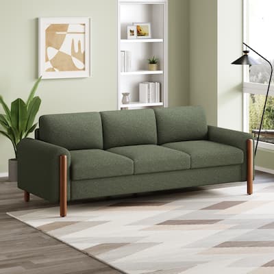 Christopher Knight Home - Adley Modern Upholstered 3-Seater Sofa with Curved Armrests and Solid Wood Legs