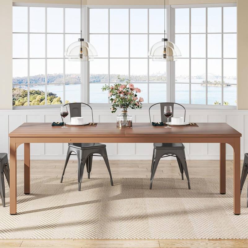78.7" Rectangle Wood Dining Table, Long Kitchen Table for Living/Dining Room