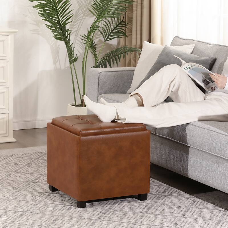 Adeco Storage Ottoman With Tray