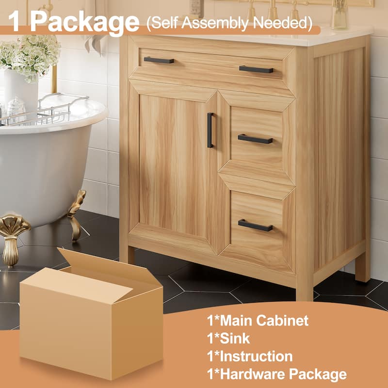 GDFStudio - Natura 30" Transitional Freestanding Bathroom Vanity with Ceramic Sink & Soft-Close Storage Components