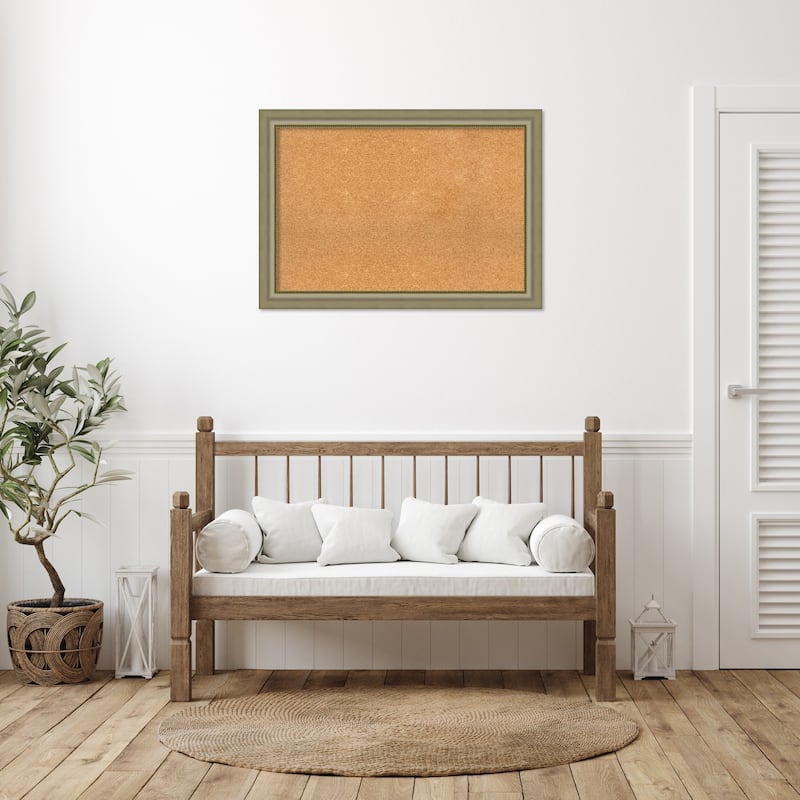 Vegas Silver Wood Framed Natural Corkboard Bulletin Board