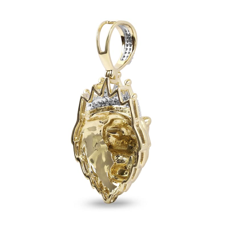10K Gold 1/6ct TDW Diamond Crowned Lion Head Pendant for Men