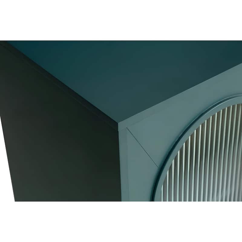 HomeRoots 60" Teal Blue Ribbed Texture Sideboard with Four Doors - 60' X '32.3' X '15.7