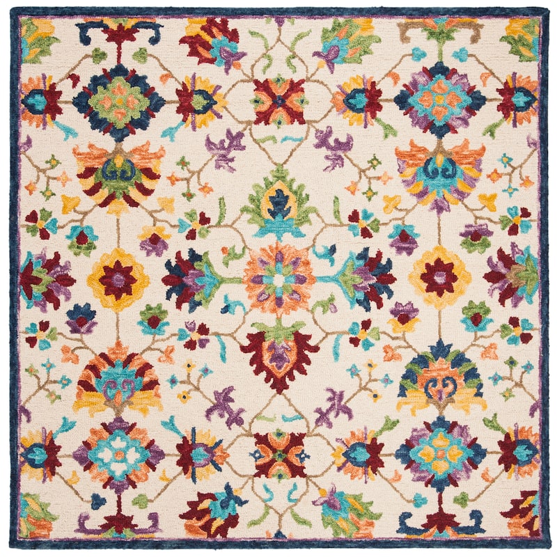 SAFAVIEH Handmade Aspen Argyroula Boho Tribal Wool Rug - 5' Square - Ivory/Blue