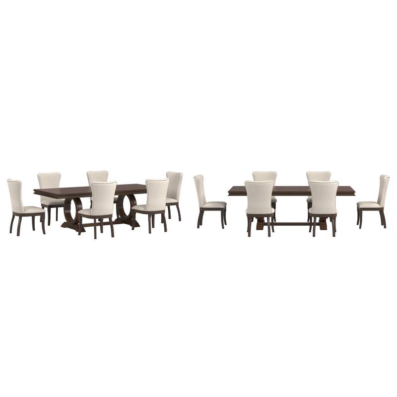 Tallinn Dark Cherry Wood and Beige Fabric Extendable Dining Set - 7-Piece Set