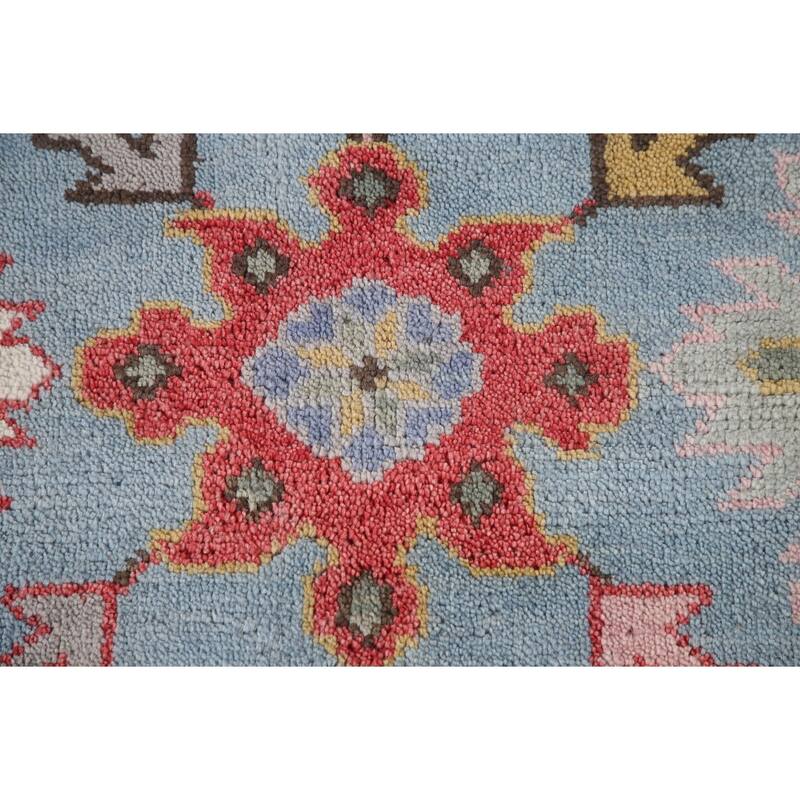Transitional Blue Oushak Oriental Area Rug Handmade Floral Wool Carpet - 8'1"x 9'6"