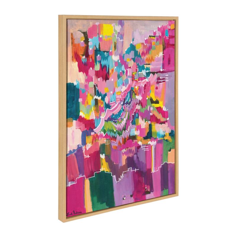 Kate and Laurel Sylvie Springtime Frenzy Framed Canvas by Leah Nadeau - 23x33 - Natural