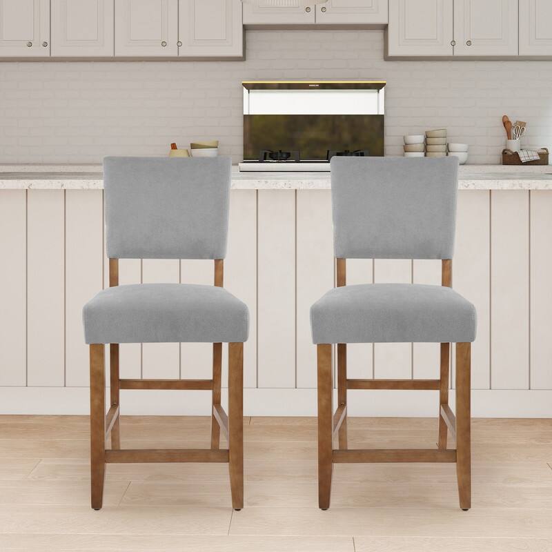 24 Inches Counter Height Bar Stools Upholstered Barstools with Brushed Legs Set of 2