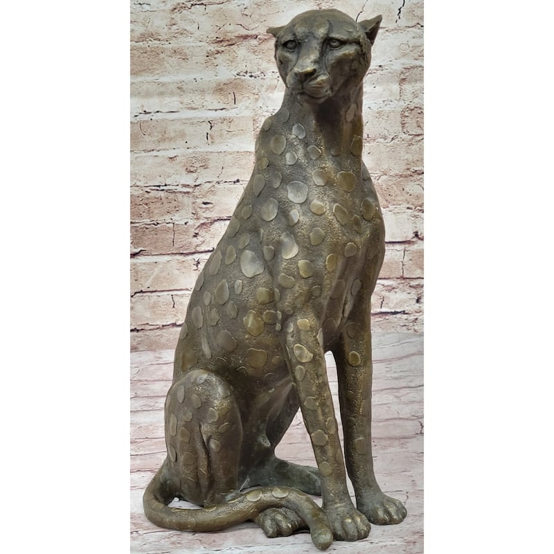 Hot Cast Bronze Guardian Cheetah Leopard Sculpture Statue Figure Decor