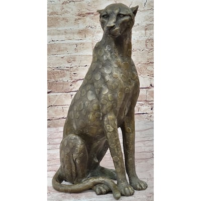 Hot Cast Bronze Guardian Cheetah Leopard Sculpture Statue Figure Decor