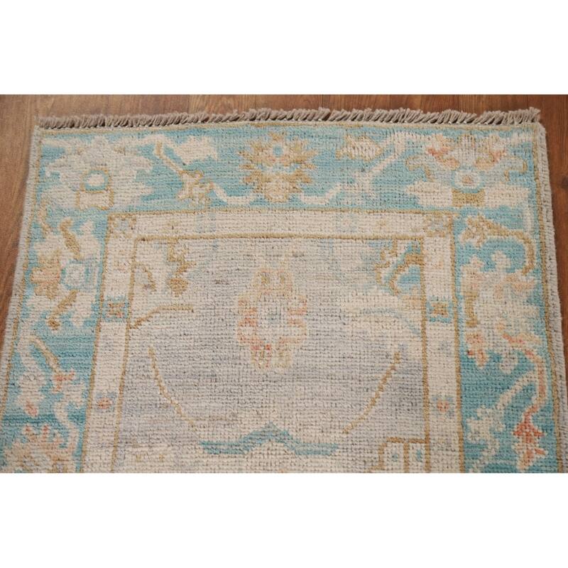 Hand Knotted Oriental 100% Wool Carpet Transitional Floral Greys & Charcoal Oushak Area Rug - 3' 0'' X 2' 0''