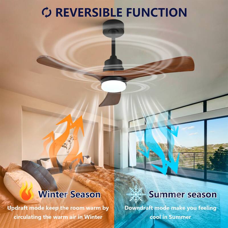 42 Inch Ceiling Fans with Lights and Remote, Outdoor Ceiling Fan for Patios with Light 3 Blades Modern Ceiling Fan - Black