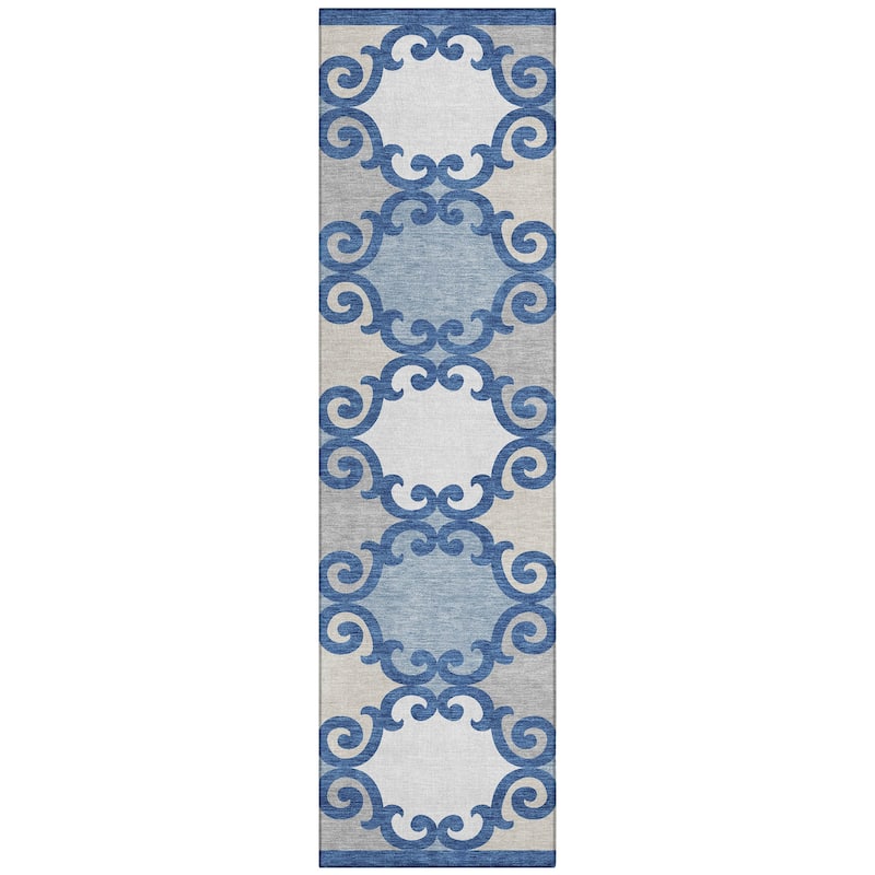 Machine Washable Indoor/ Outdoor Chantille Scroll Rug