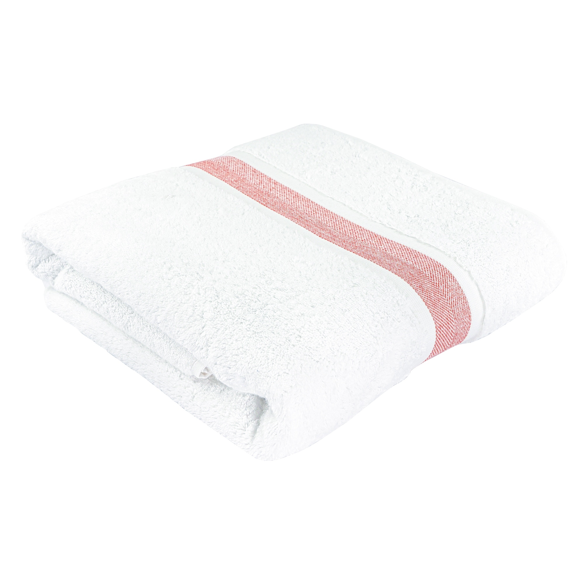 Ultra-Absorbent Natural Cotton Large Bath Towel Set in White & Salmon-image