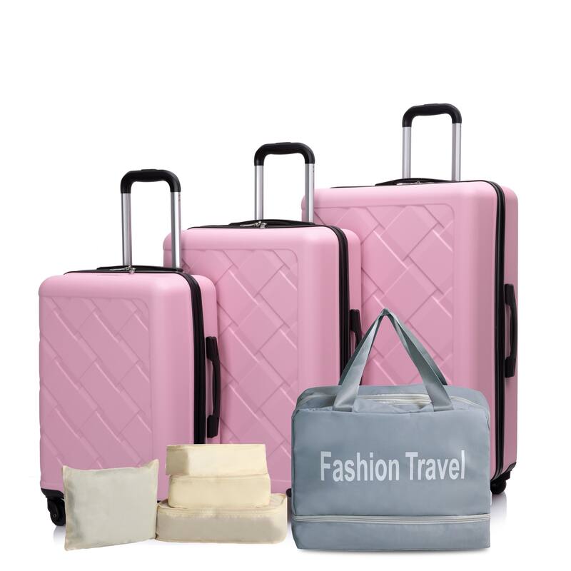 3PCS Expandable Hardshell Luggage Sets with 4PCS Storage Bag Set and Waterproof Portable Bag - Pink