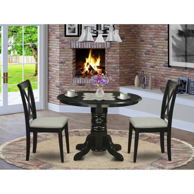 HomeStock 3-Pc Black Finish Solid Wood Top-Round Dining Room Set-Seats 4