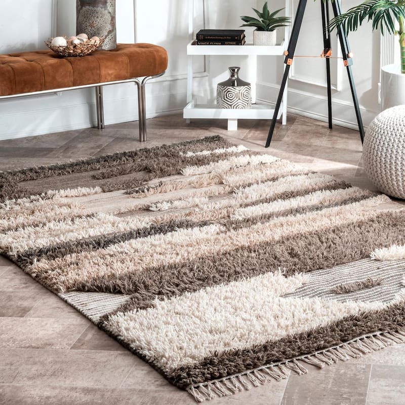 Tatanka Shag Wool Area Rug - 5' x 8' - Brown - Rectangle