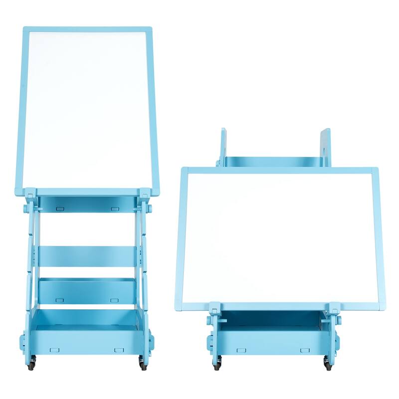 Kids Standing Art Easel Dry-Erase Board Double Sided Chalkboard - Blue