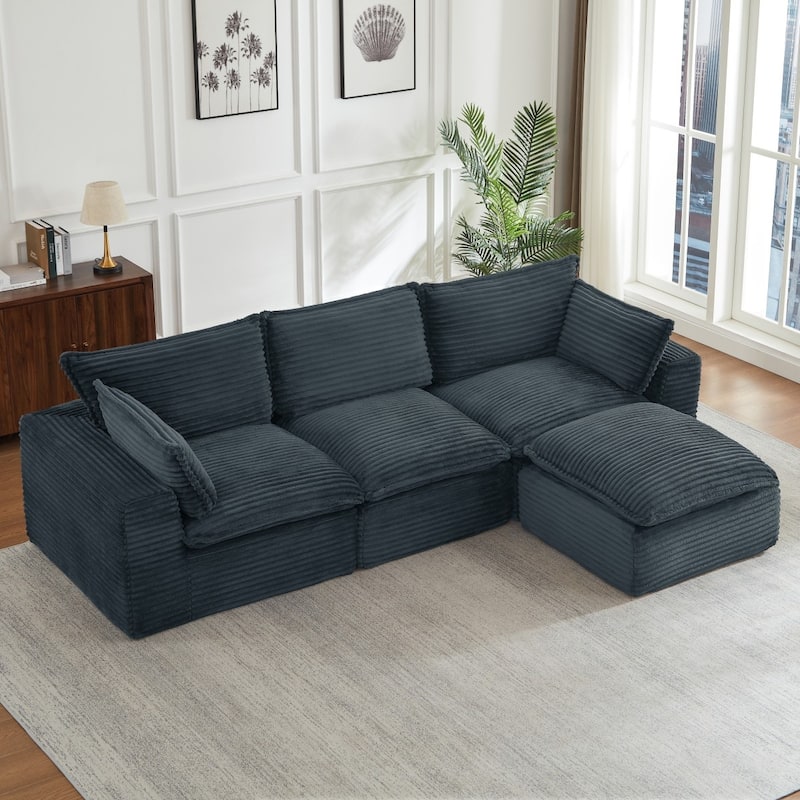 109.4" L-Shaped Cloud Sectional Sofa with Ottoman, No Assembly Required