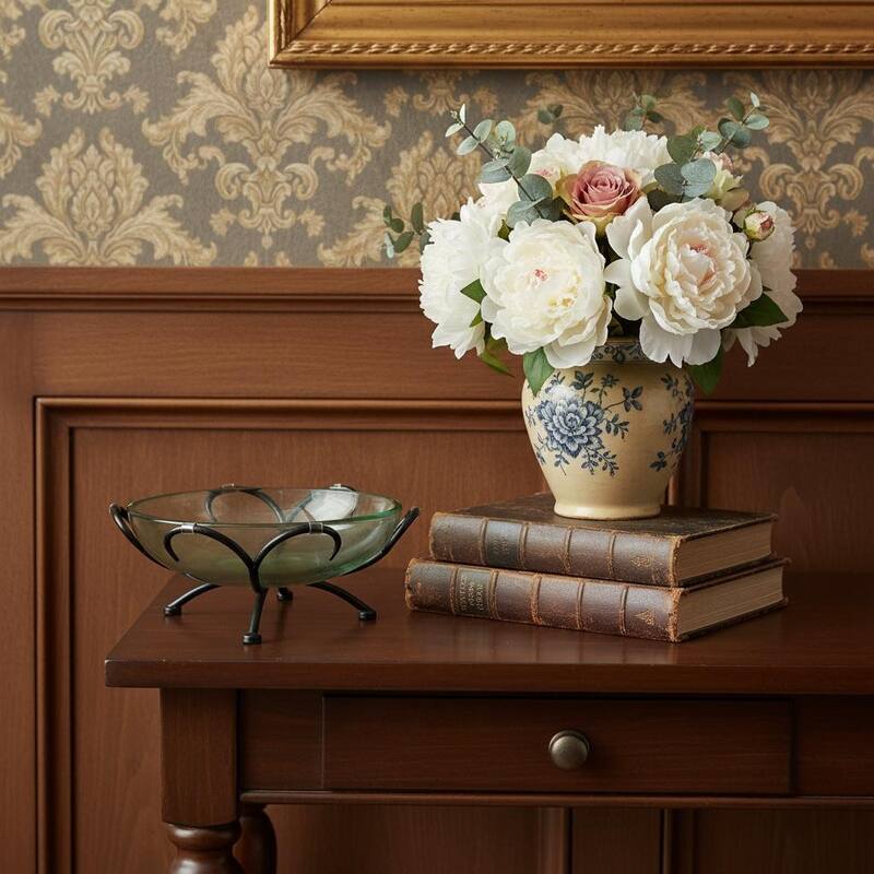 HomeRoots 13" Clear And Black Glass And Metal Round Decorative Bowl With Stand - 12.50 in. x 6.75 in. x 12.50 in. - Clear/Black