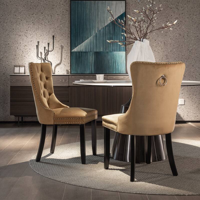 Tufted Solid Wood Velvet Dining Chair,2-Pcs Set