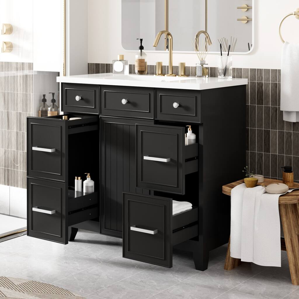 Bathroom Vanity with 3 Drawers and Soft-Close Door, Bathroom Cabinet with Sink, Restroom Vanity with Adjustable Shelf