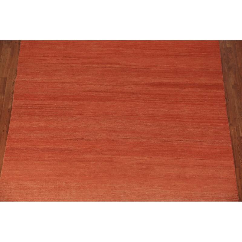 Orange Modern Gabbeh Area Rug Oriental Tribal Hand-Knotted Wool Carpet - 6'5" x 9'9"
