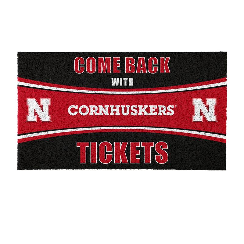 University of Nebraska 28 in. x 16 in. PVC "Come Back With Tickets" Trapper Door Mat