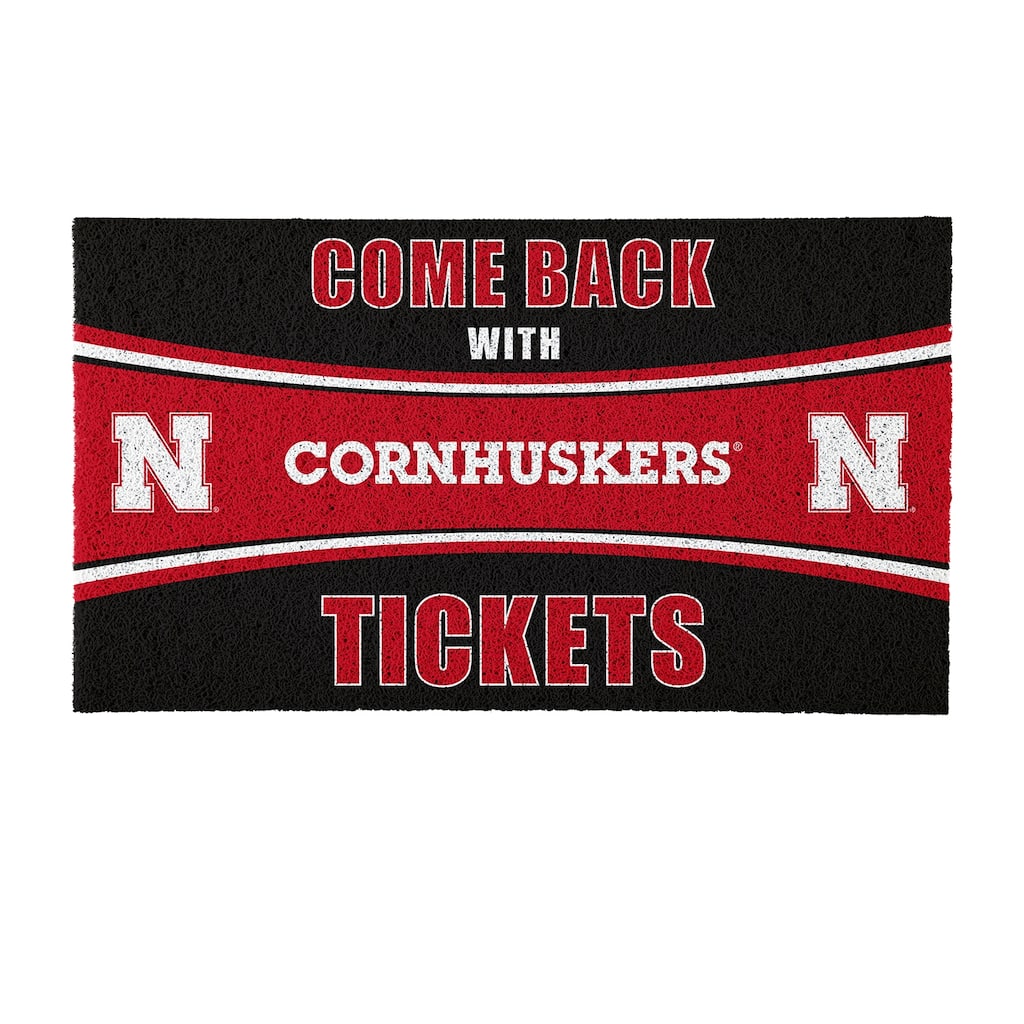 University of Nebraska 28 in. x 16 in. PVC "Come Back With Tickets" Trapper Door Mat