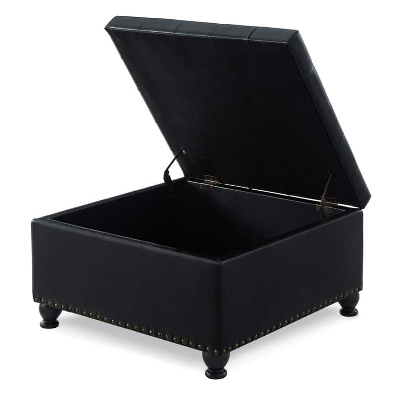 Large Square Storage Ottoman with Wooden Legs