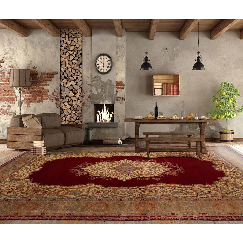 Hand Knotted 300 KPSI Tabriz Burgundy 100% Wool Traditional Area Rug - 11' 2'' x 15' 10''