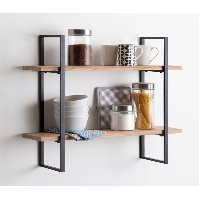 Kate and Laurel Leigh Wood and Metal Wall Shelf