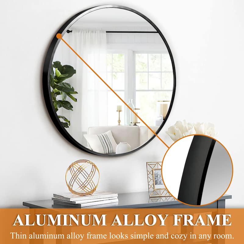 Classic Round Accent Bathroom Mirror Metal Frame Hanging Wall Mounted Circle Mirror for Wall Decor Vanity Entryway Living Room