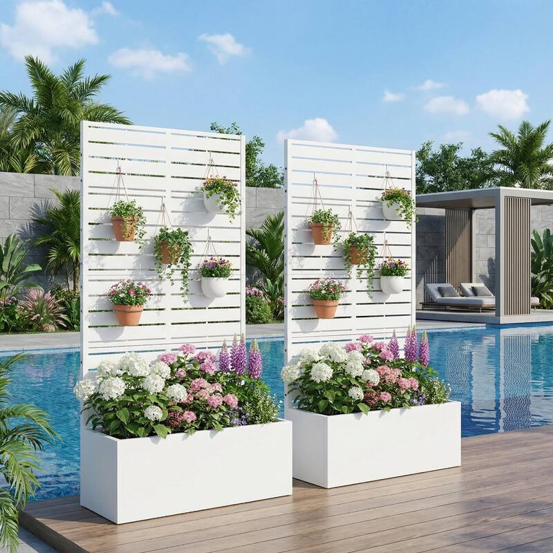 Metal Planter Box with Trellis Privacy Screen Planter Box Set of 2