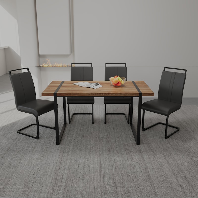 5-Piece Dining Table Set with Table and Ergonomic Chairs, Anti-Slip Foot Mats, Waterproof Tabletop, C-Shaped Chair Base