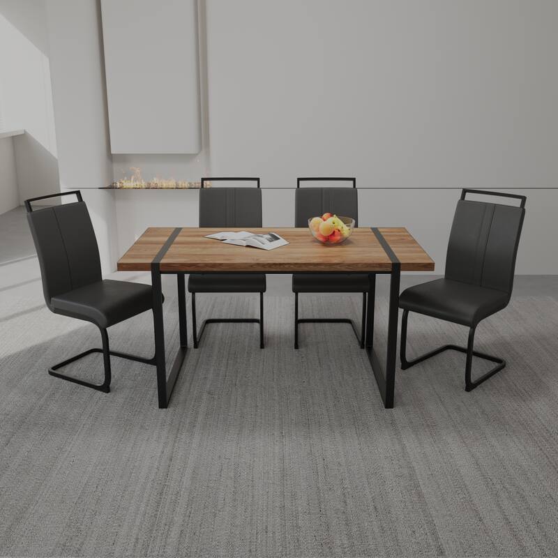 Multifunctional Dining Table and Chair Sets Home Dining Table and Chair Sets with Anti-Scratch Plastic Feet for Dining Room - Black