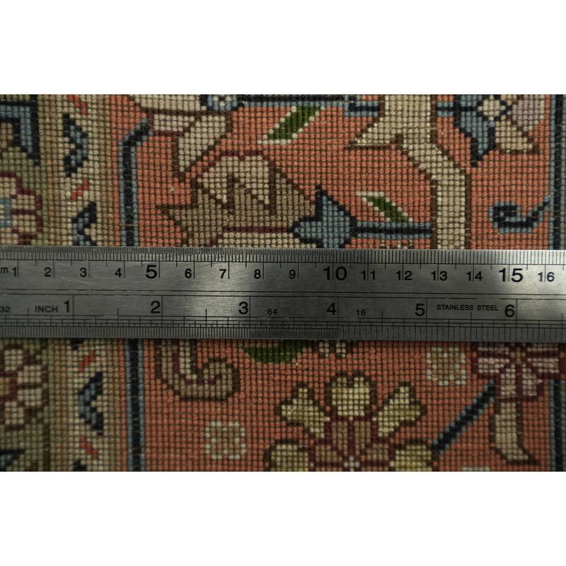 Hand Knotted Oriental Wool & Silk Carpet Traditional Geometric Navy Blue & Blues Tabriz Area Rug - 7' 0'' X 5' 1''