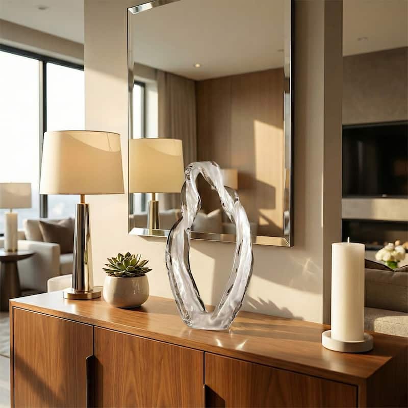 Modern Decorative Glass Sculpture for Home Decor - 14", White - 13.25"