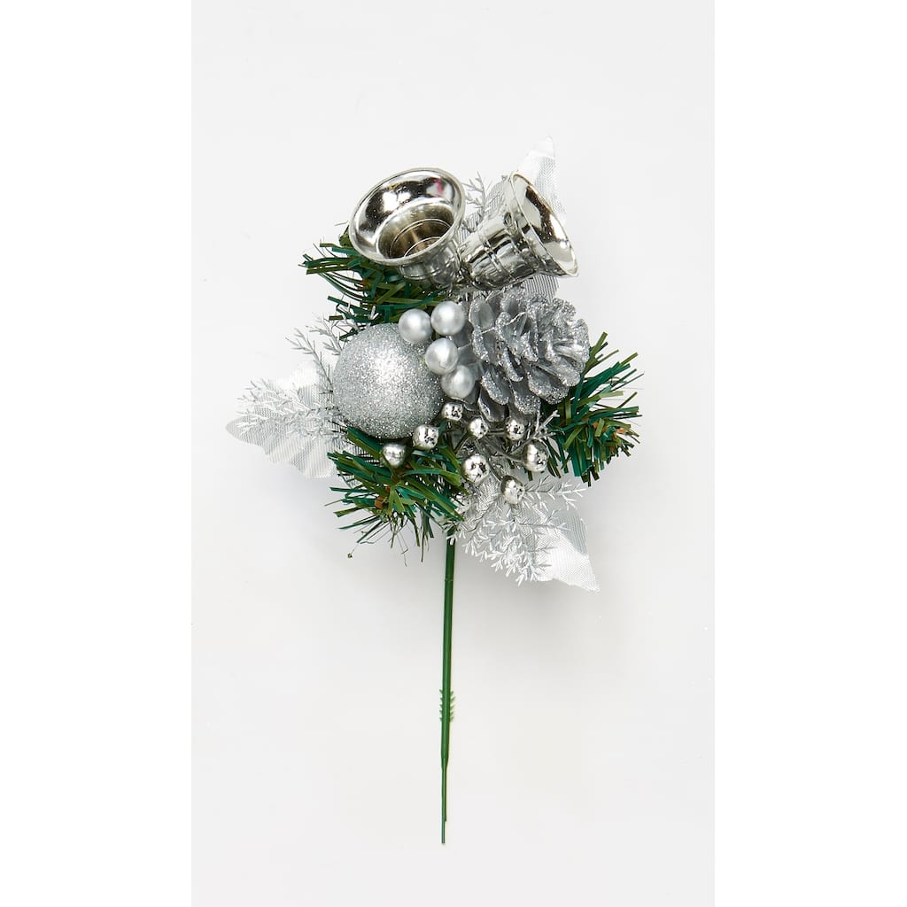 Chritsmas Holly Bell Pick, Silver, Set of 12 - Silver - 8