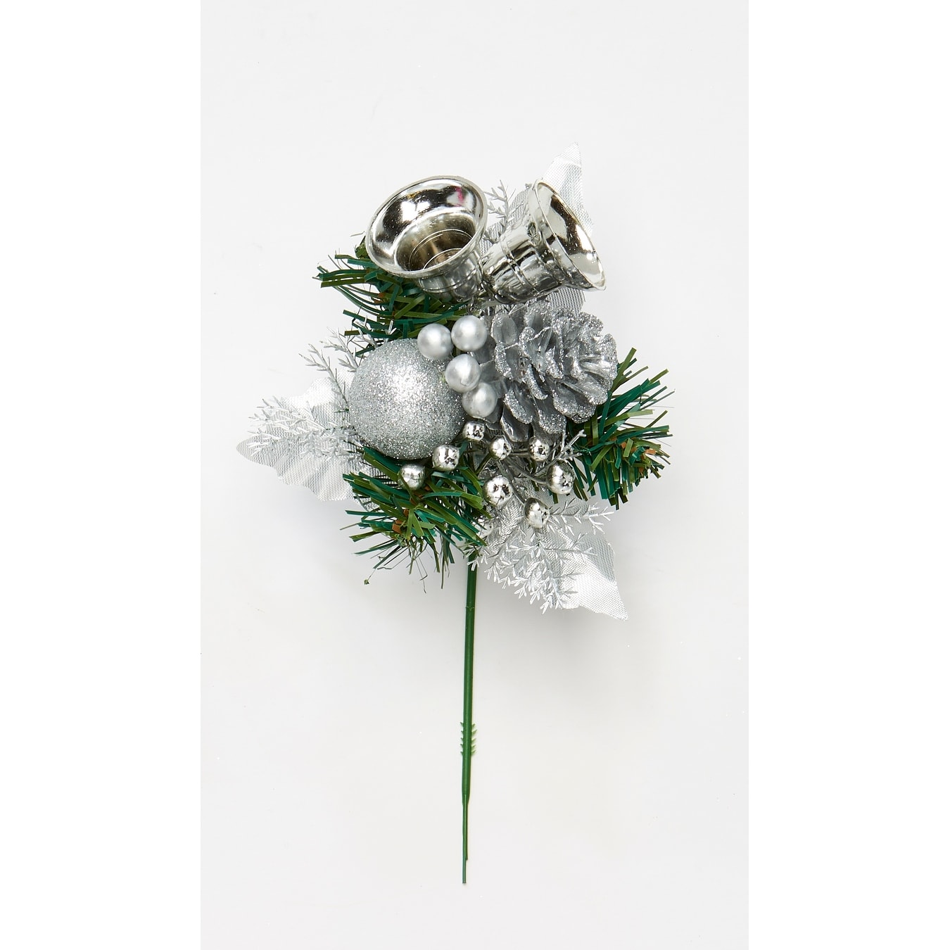 Chritsmas Holly Bell Pick, Silver, Set of 12 - Silver - 8
