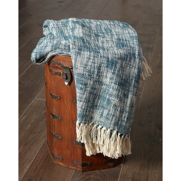 Blue Boho Chambray Throw Blanket with Fringe. Opens flyout.