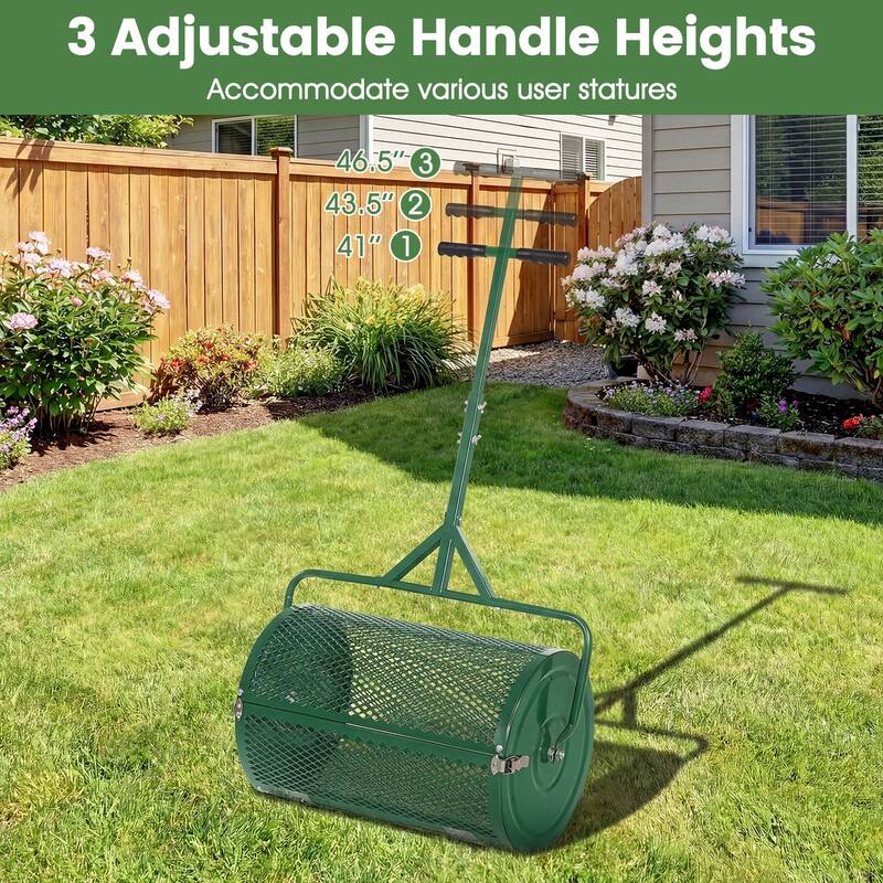 Gymax 24'' Compost Spreader w/ Height-Adjustable T-Shaped Handle for