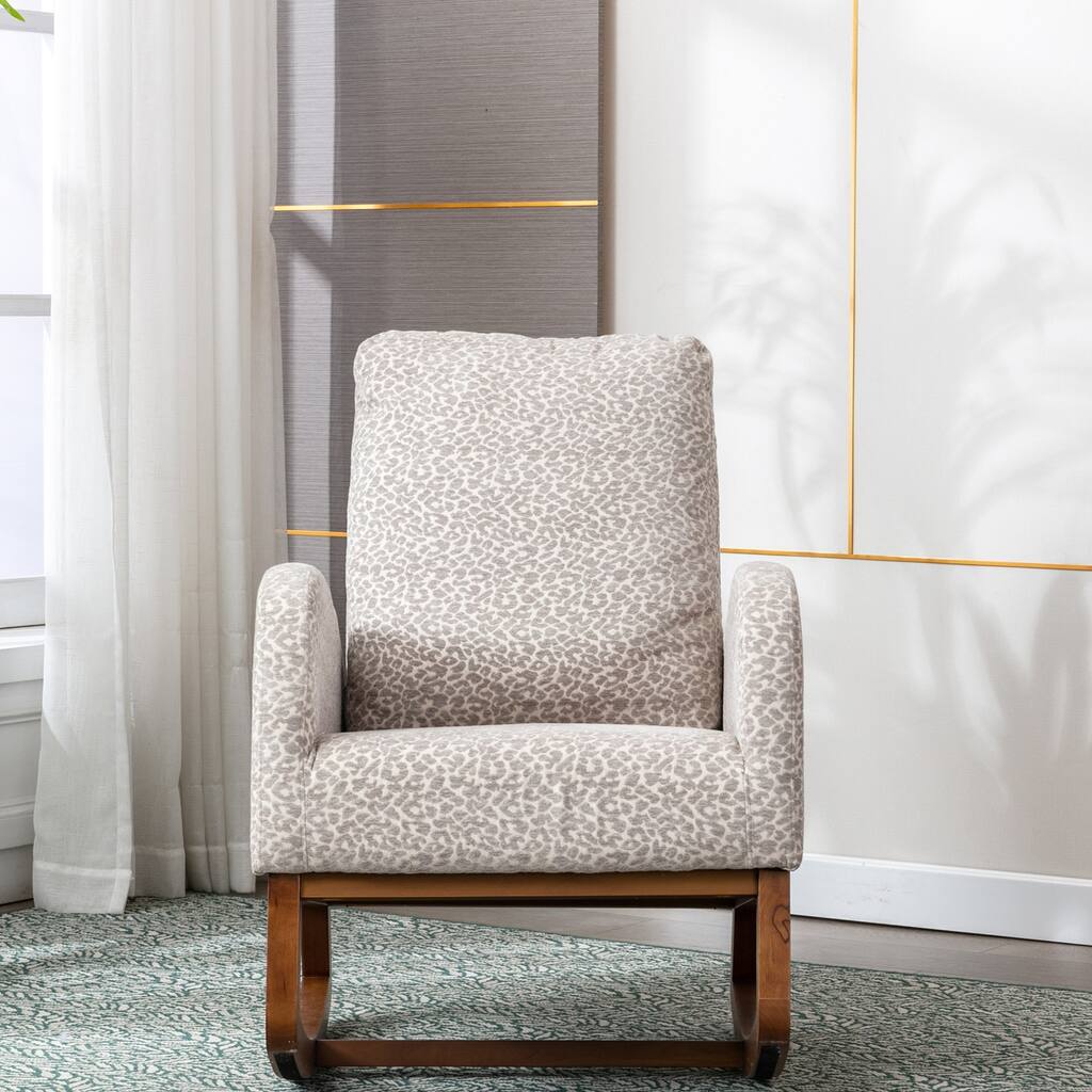 Tall Back Rocking Chair Mid-Century Armchair Velvet Upholstered