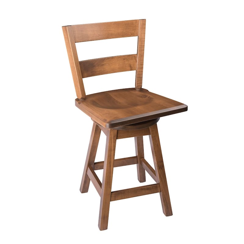 Amish Made Swivel Urban Bar Stool with Straight Back - Maple Wood stained in Cappuccino Stain - Counter Height